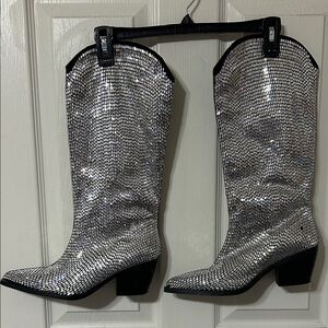Sparkling Silver Sequin Boots